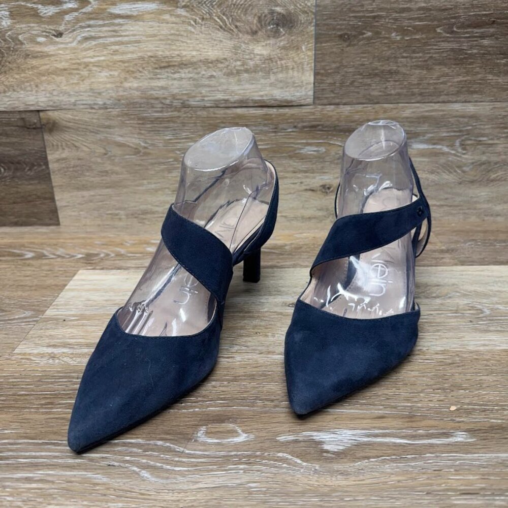 Calvin Klein Larin Blue Suede Pointed Toe Sling Back Heels Women's Size 9